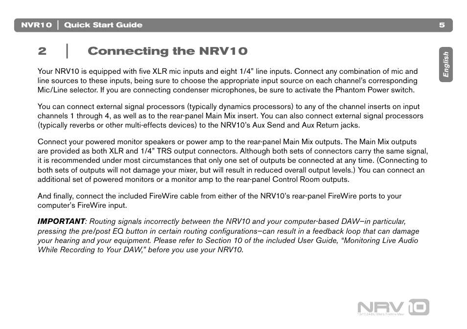 2 | connecting the nrv10, Connecting the nrv10 | M-AUDIO NVR10 User Manual | Page 6 / 8