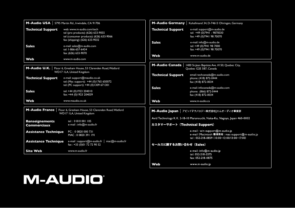Contact | M-AUDIO NVR10 User Manual | Page 8 / 8