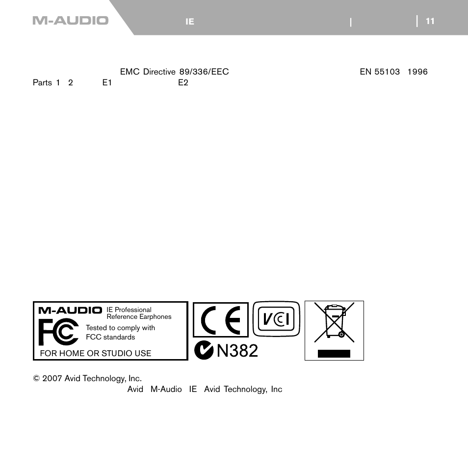 欧州連合のための証明 | M-AUDIO IE-30  EN User Manual | Page 12 / 14