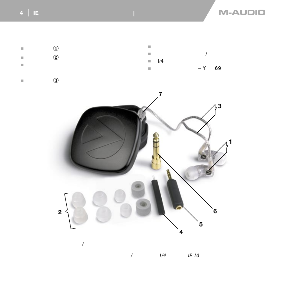 イヤフォンのコンポーネント | M-AUDIO IE-30  EN User Manual | Page 5 / 14