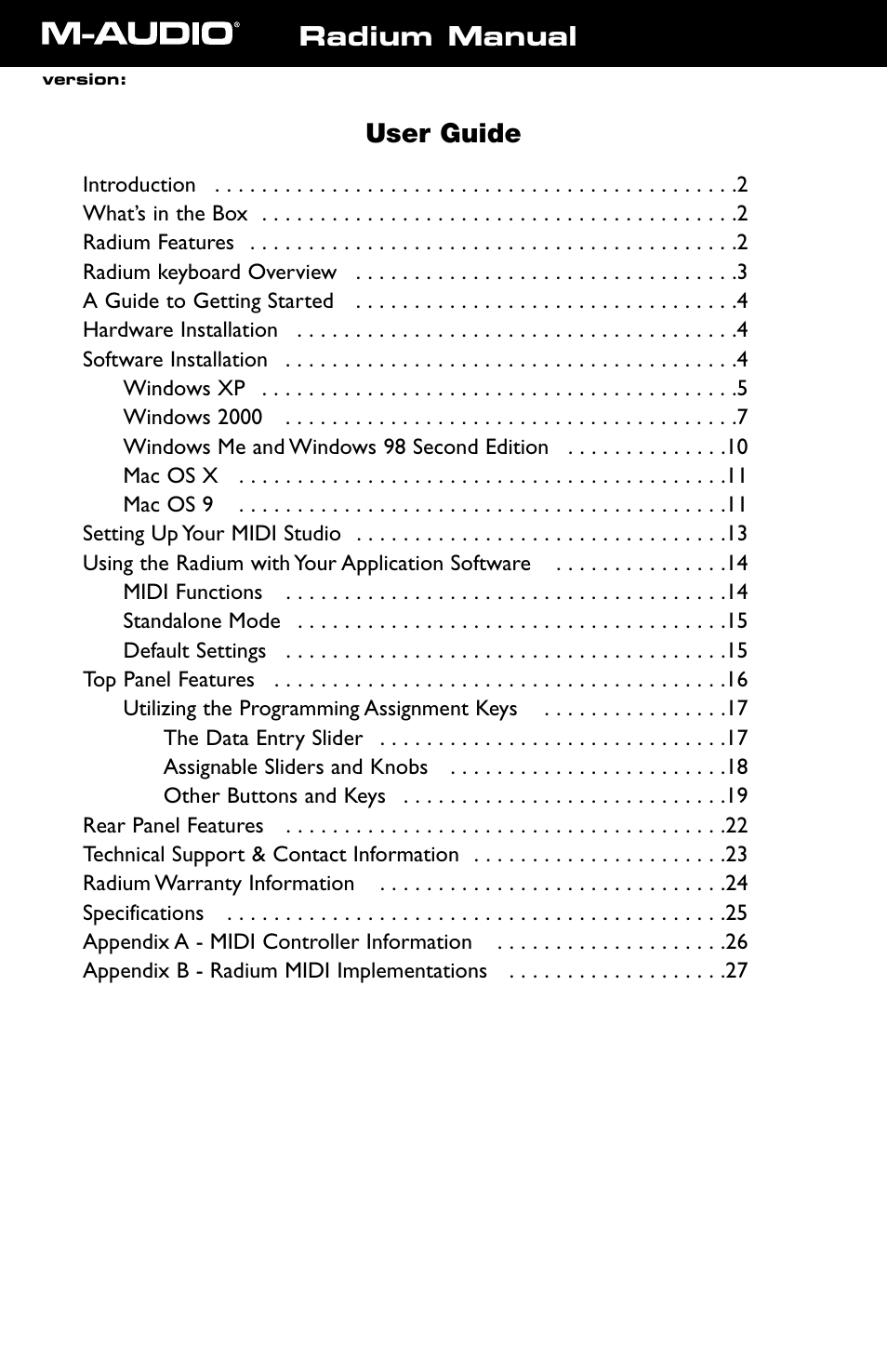 M-AUDIO RAD-050503 User Manual | 27 pages