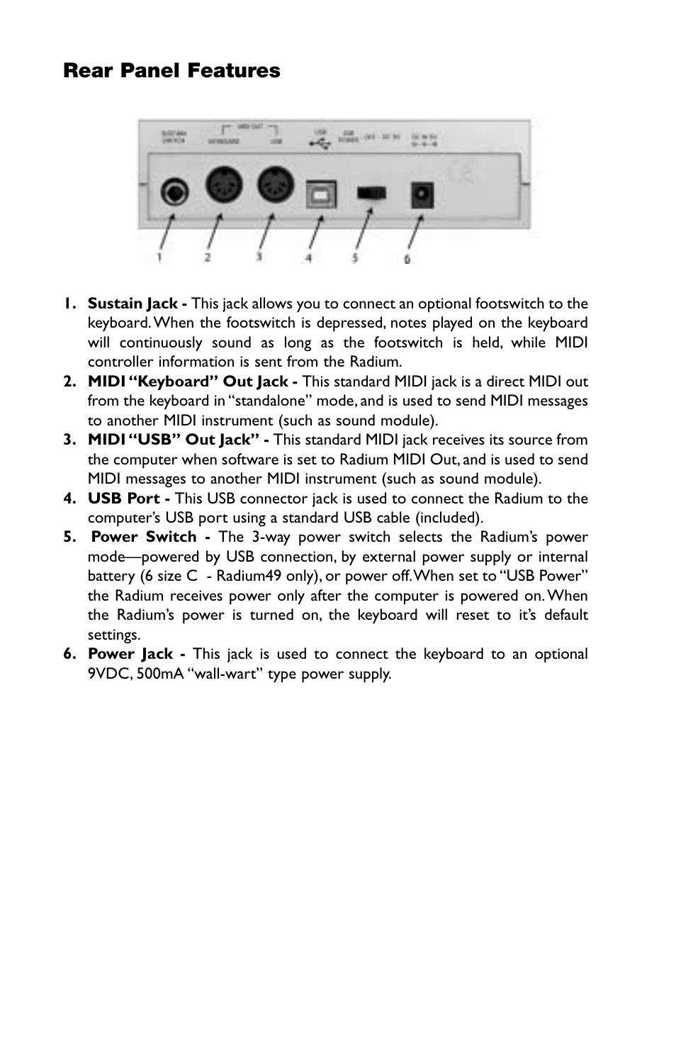 Rear panel features | M-AUDIO RAD-050503 User Manual | Page 22 / 27