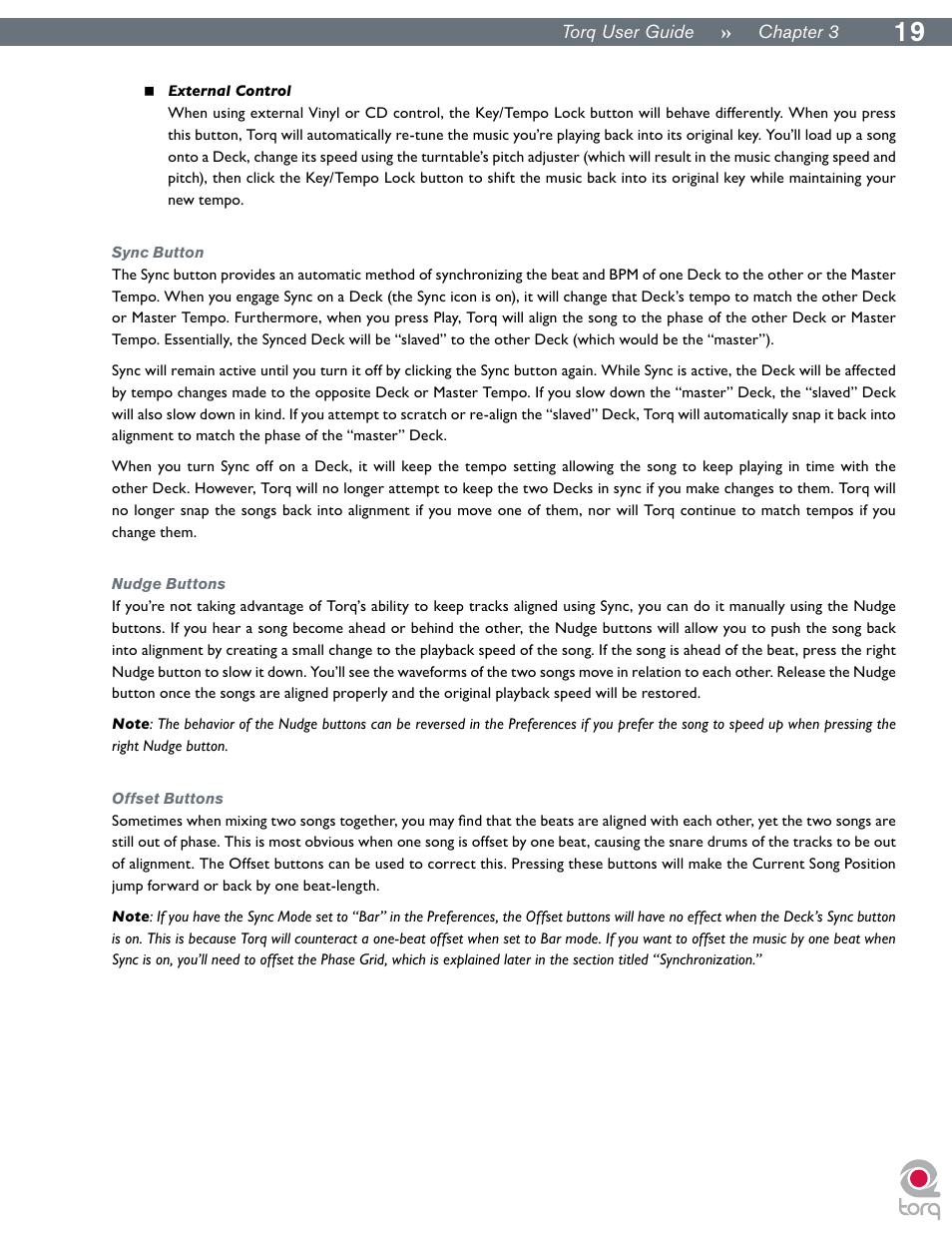Sync button, Nudge buttons, Offset buttons | Sync button nudge buttons offset buttons | M-AUDIO Torq User Manual | Page 20 / 86