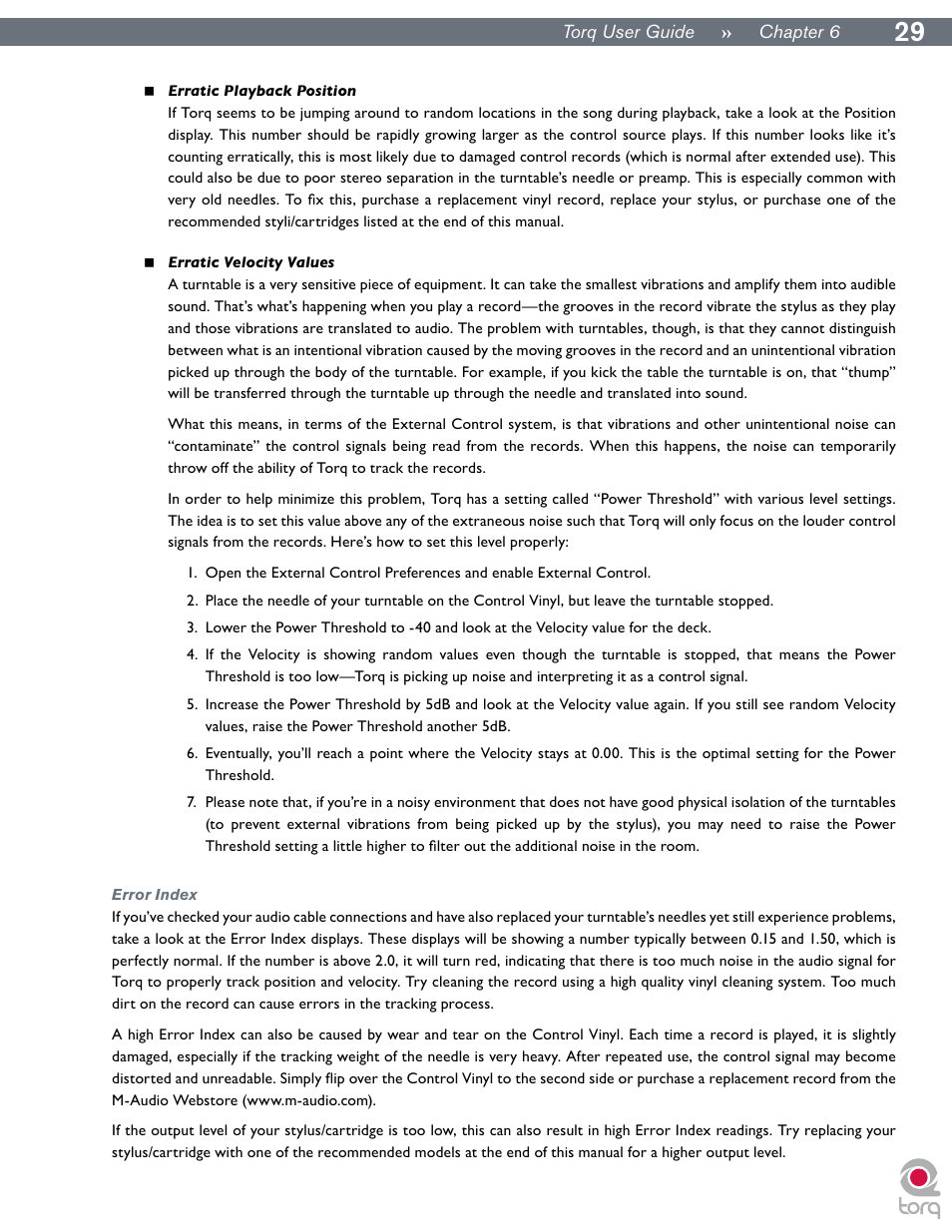 Error index | M-AUDIO Torq User Manual | Page 30 / 86