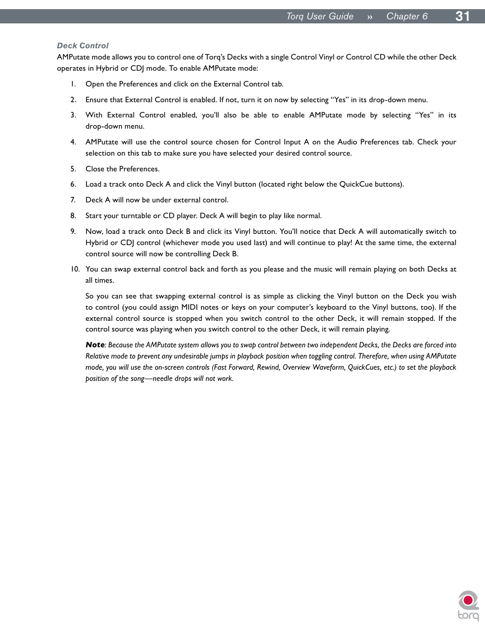 Deck control | M-AUDIO Torq User Manual | Page 32 / 86