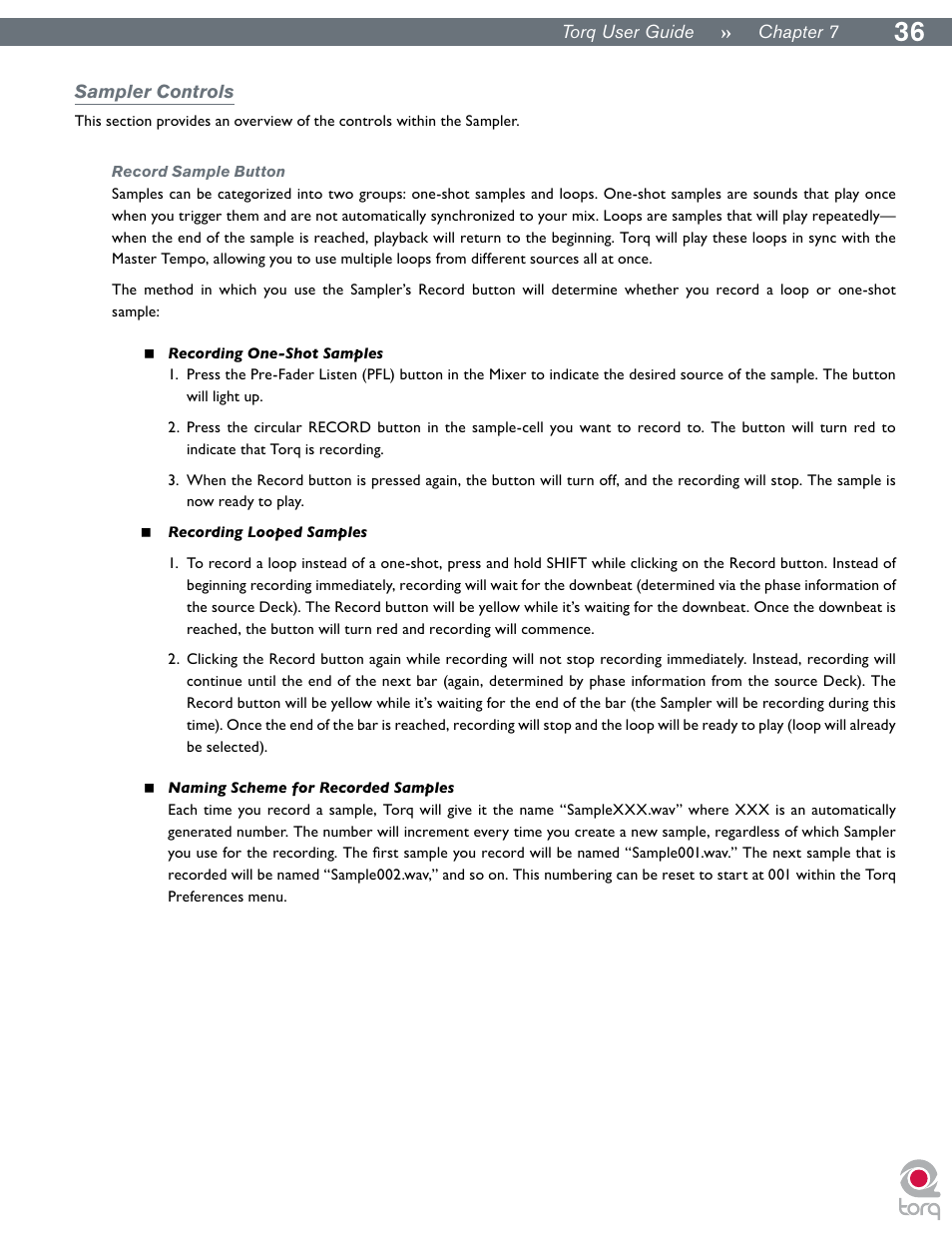 Sampler controls, Record sample button | M-AUDIO Torq User Manual | Page 37 / 86