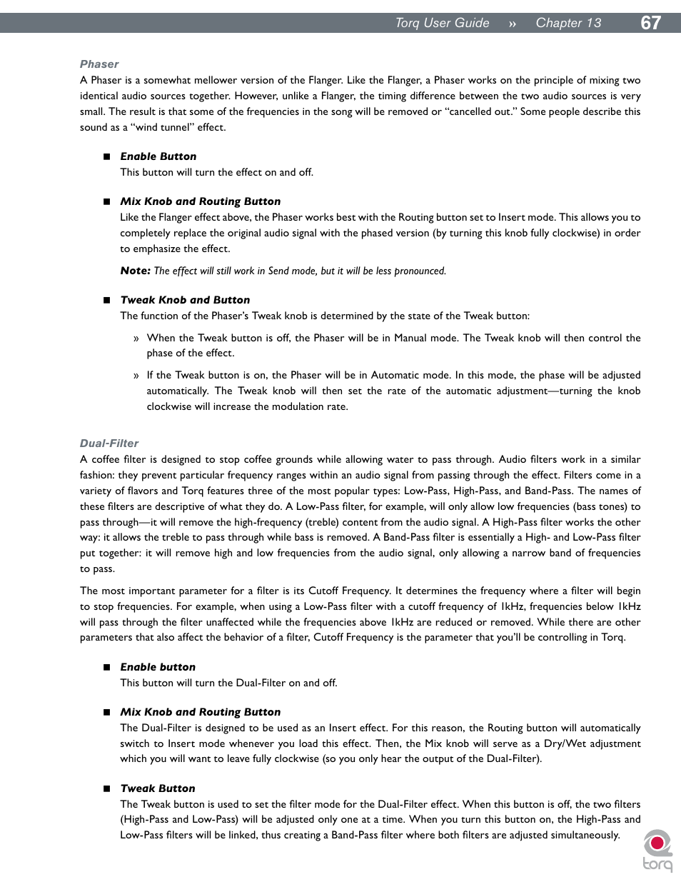Phaser, Dual-filter, Phaser dual-filter | M-AUDIO Torq User Manual | Page 68 / 86