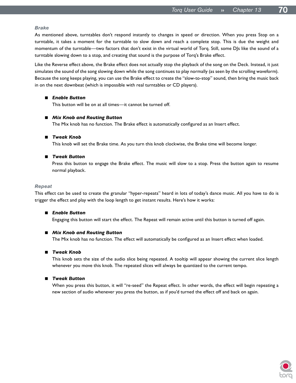 Brake, Repeat, Brake repeat | M-AUDIO Torq User Manual | Page 71 / 86