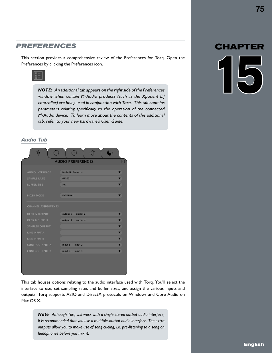 Chapter 15, Preferences, Audio tab | M-AUDIO Torq User Manual | Page 76 / 86