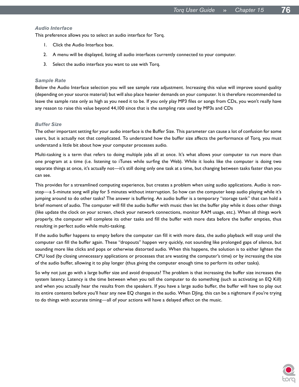 Audio interface, Sample rate, Buffer size | Audio interface sample rate buffer size | M-AUDIO Torq User Manual | Page 77 / 86