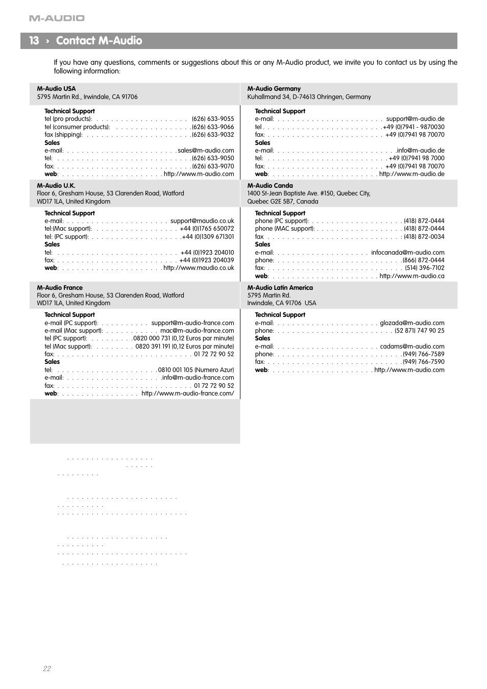 13 › contact m-audio | M-AUDIO OXYGEN SERIES OXYGEN 8 V2 User Manual | Page 21 / 27