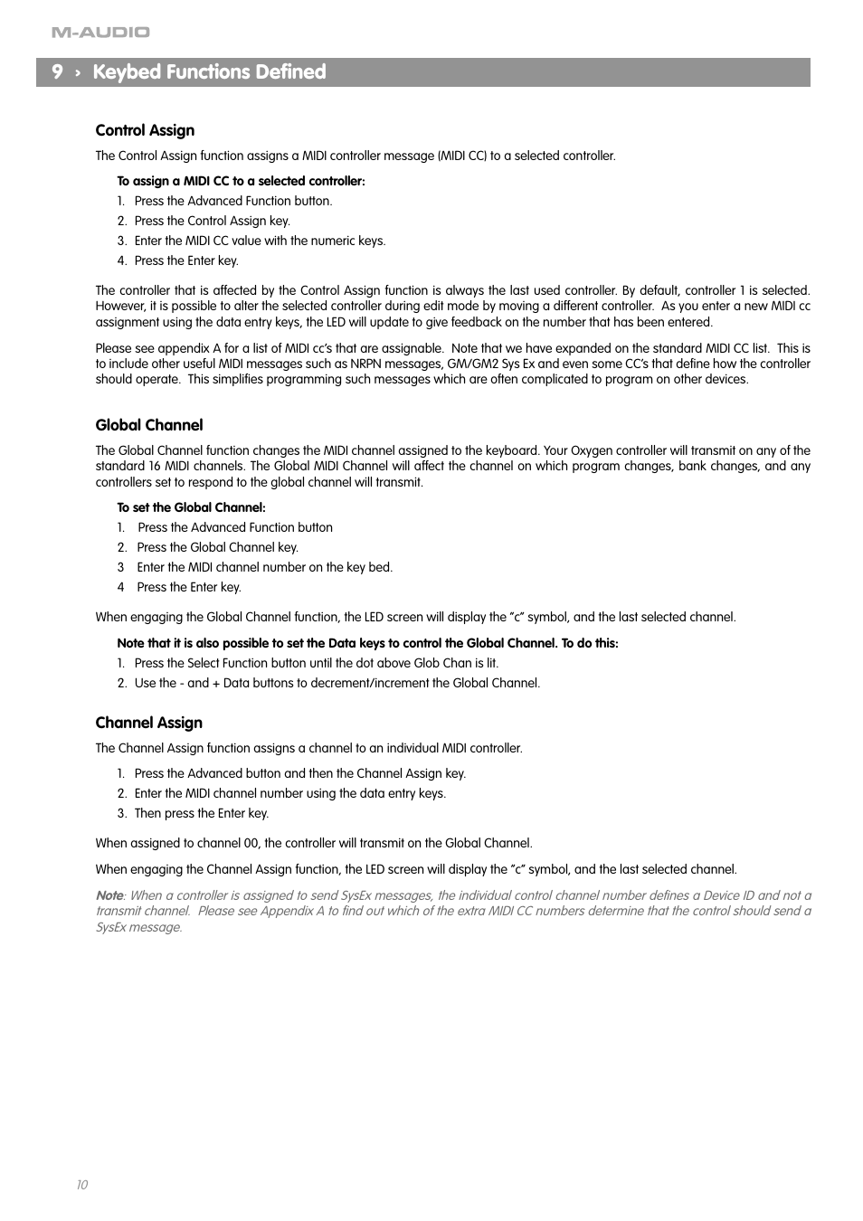 9 › keybed functions defined, 9 › keybed functions deﬁned | M-AUDIO OXYGEN SERIES OXYGEN 8 V2 User Manual | Page 9 / 27