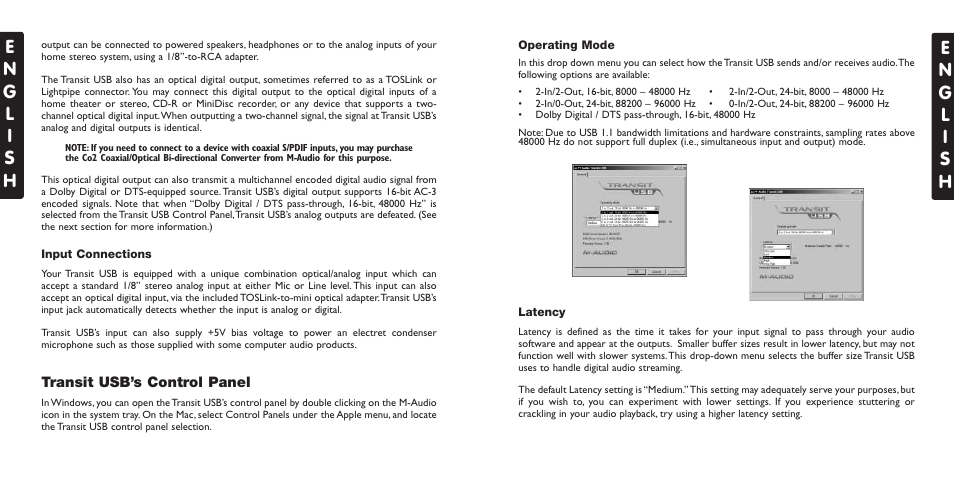 Transit usb and the windows, Wdm/mme, Mac os x | Asio, Transit usb and macintosh au, Mac os 9.2.2, Transit usb and the windows media drivers, Wdm/mme asio, Transit usb and macintosh audio, Mac os 9.2.2 mac os x | M-AUDIO USB User Manual | Page 12 / 15