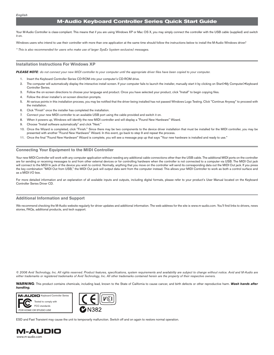 M-AUDIO Controller Series User Manual | Page 2 / 2