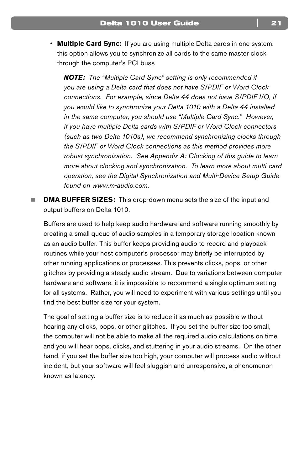 M-AUDIO 10 IN 10 OUT PCI DIGITAL RECORDING SYSTEM WITH S/PDIF DELTA 1010 User Manual | Page 21 / 45