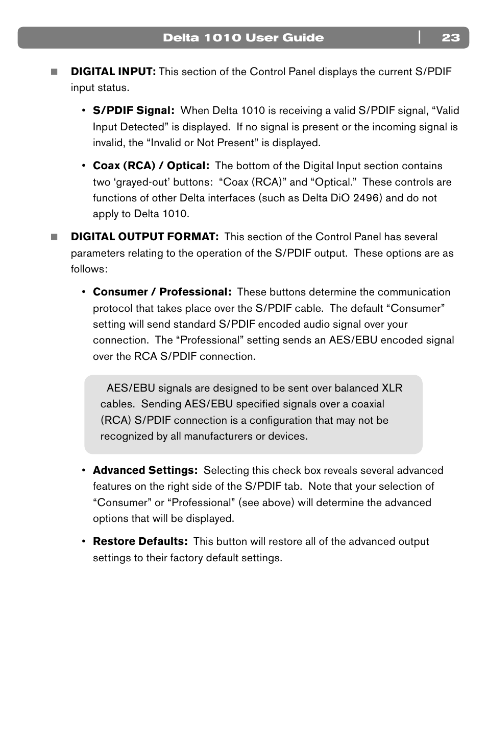 M-AUDIO 10 IN 10 OUT PCI DIGITAL RECORDING SYSTEM WITH S/PDIF DELTA 1010 User Manual | Page 23 / 45