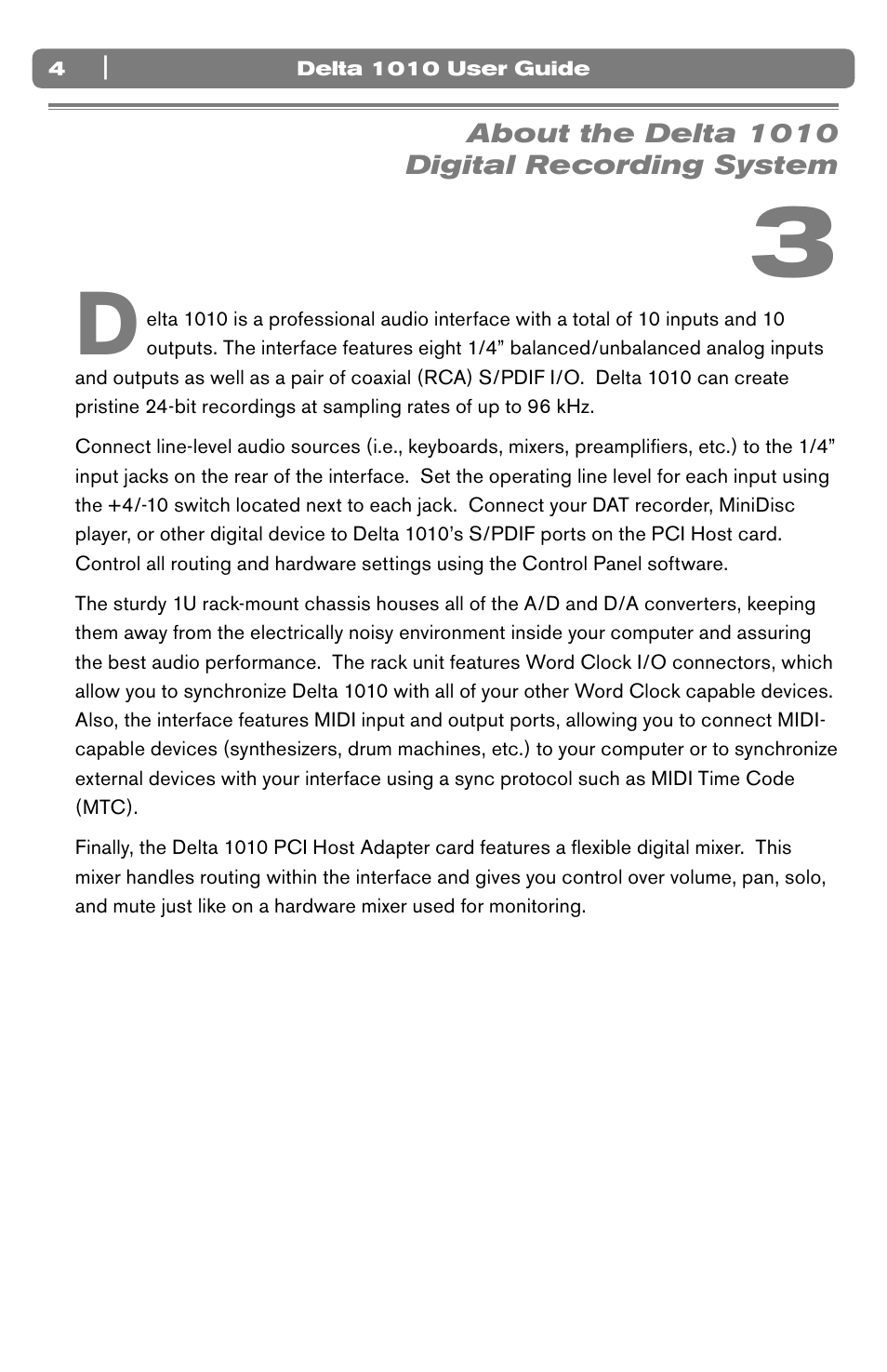 About the delta 1010 digital recording system | M-AUDIO 10 IN 10 OUT PCI DIGITAL RECORDING SYSTEM WITH S/PDIF DELTA 1010 User Manual | Page 4 / 45