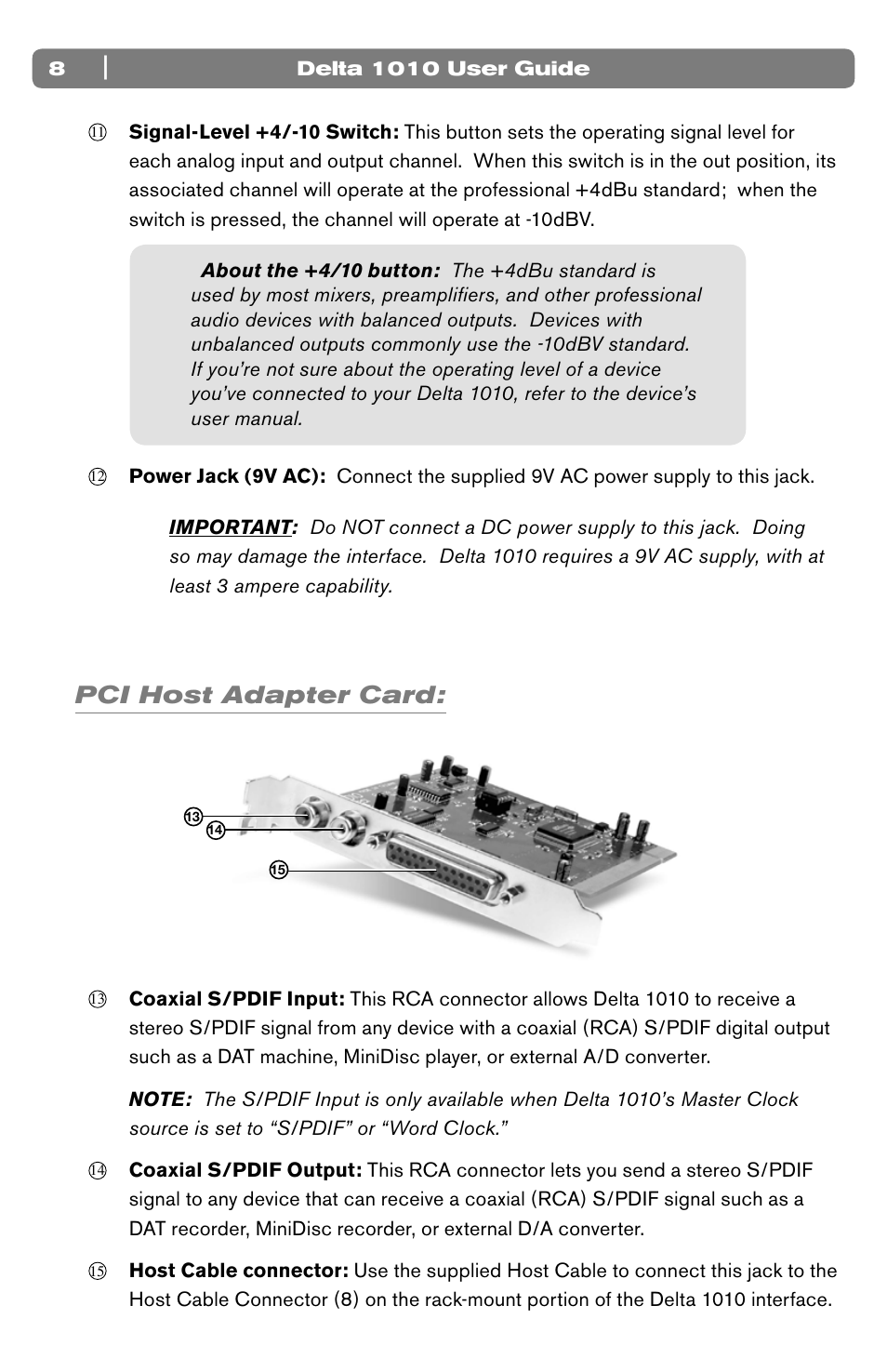 Pci host adapter card | M-AUDIO 10 IN 10 OUT PCI DIGITAL RECORDING SYSTEM WITH S/PDIF DELTA 1010 User Manual | Page 8 / 45