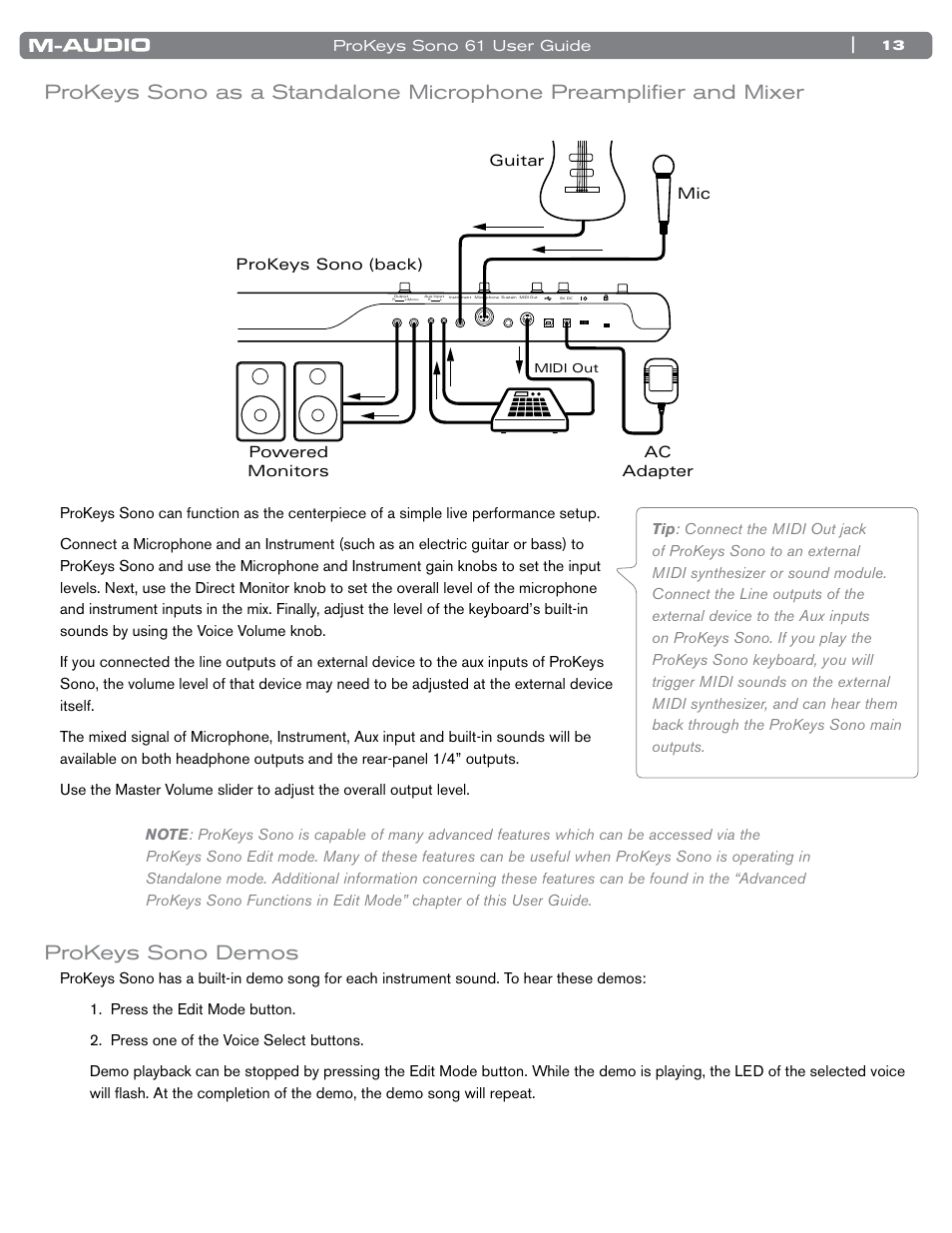 Prokeys sono demos | M-AUDIO 61 User Manual | Page 14 / 49