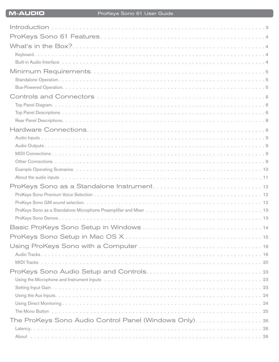 Table of context | M-AUDIO 61 User Manual | Page 2 / 49