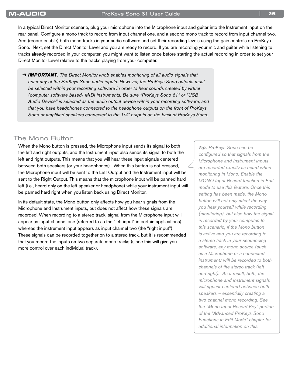 The mono button | M-AUDIO 61 User Manual | Page 26 / 49