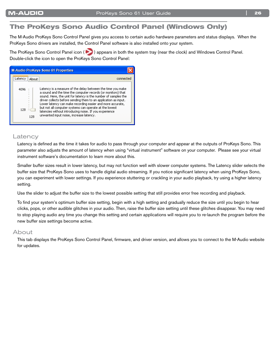 Latency, About, Latency about | M-AUDIO 61 User Manual | Page 27 / 49