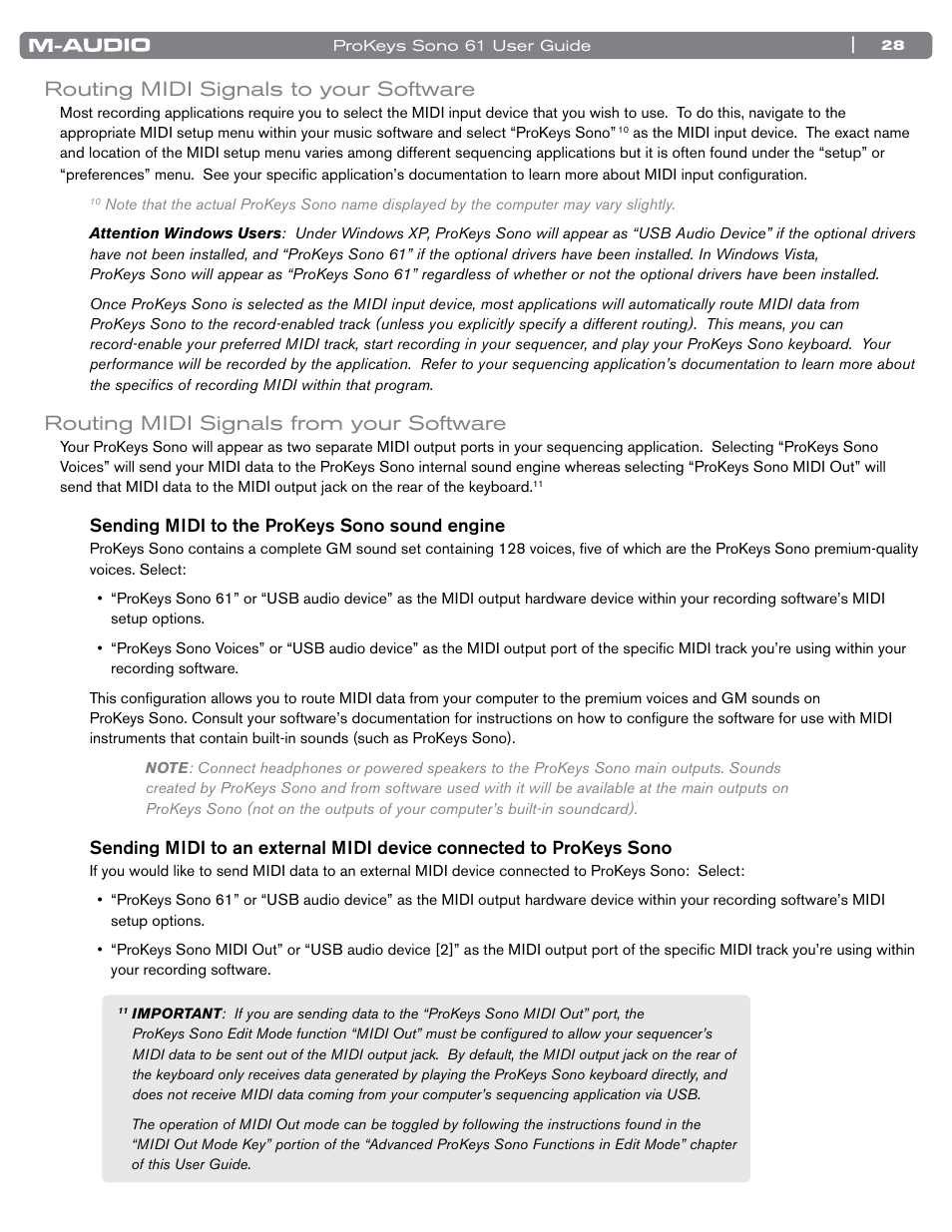 Routing midi signals to your software, Routing midi signals from your software | M-AUDIO 61 User Manual | Page 29 / 49