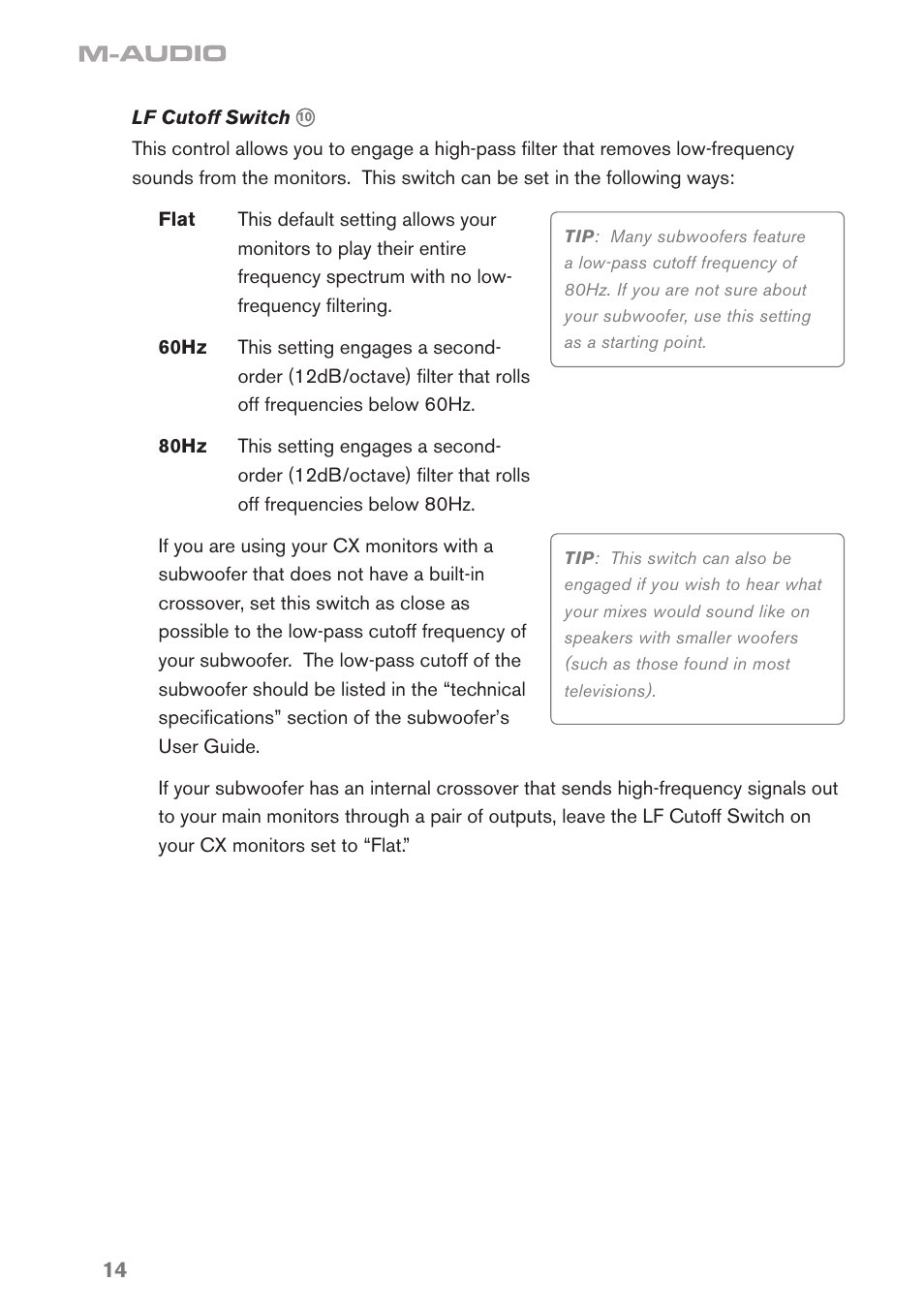 Lf cutoff switch | M-AUDIO CX8 User Manual | Page 14 / 18