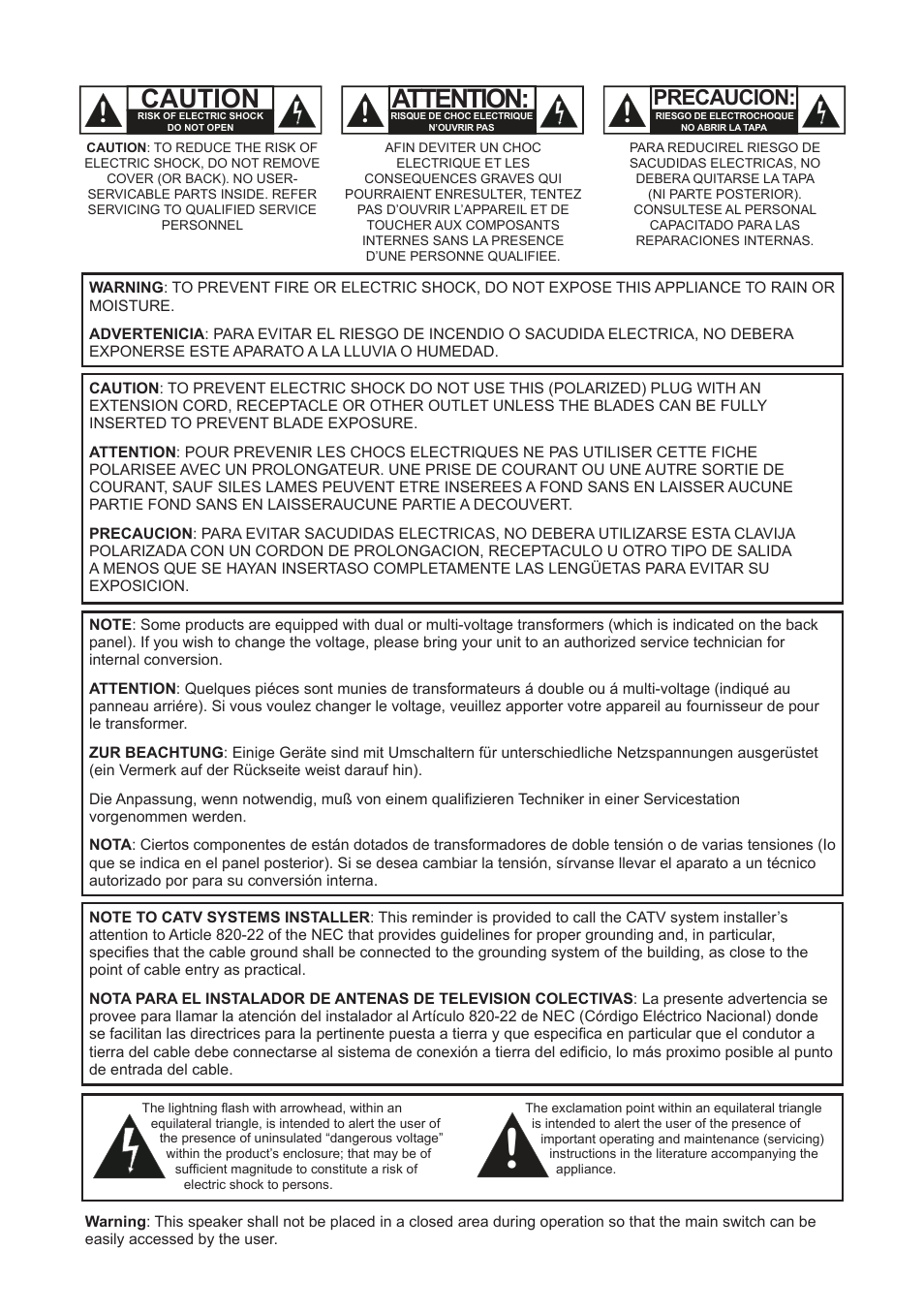 Caution attention, Precaucion | M-AUDIO CX8 User Manual | Page 2 / 18
