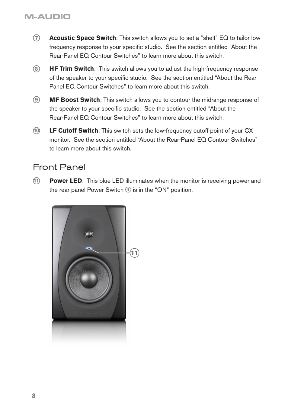 Front panel | M-AUDIO CX8 User Manual | Page 8 / 18