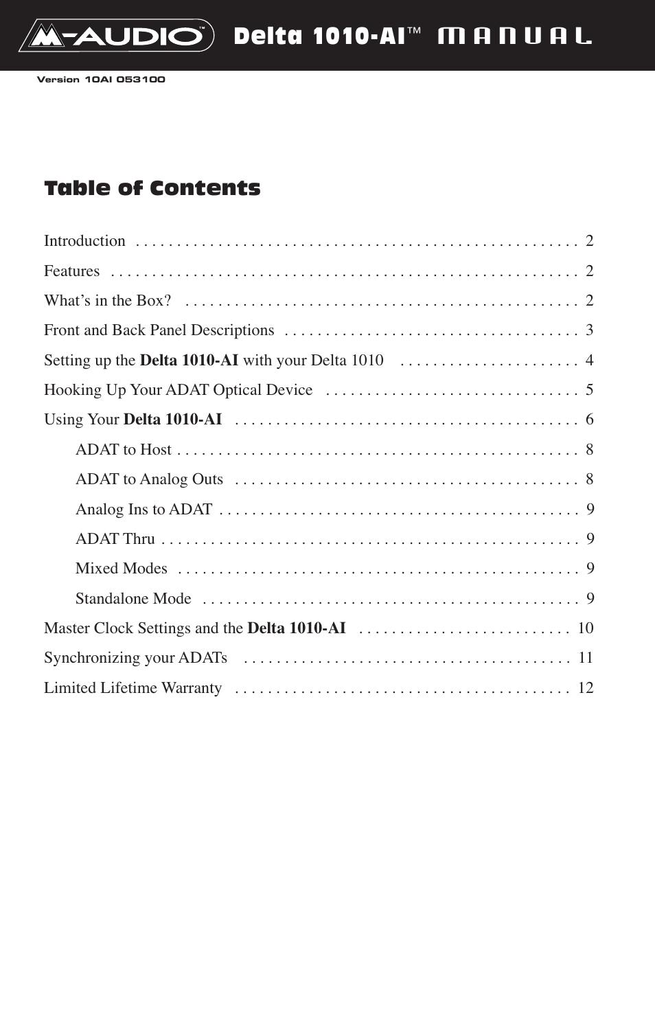 M-AUDIO DELTA 1010-AI User Manual | 12 pages