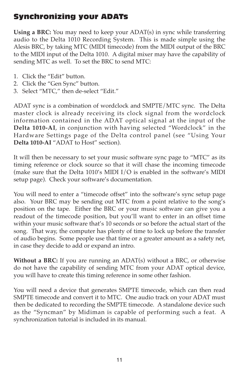 Synchronizing your adats | M-AUDIO DELTA 1010-AI User Manual | Page 11 / 12