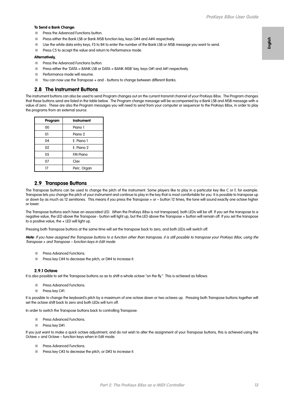 8 the instrument buttons, 9 transpose buttons | M-AUDIO ProKeys 88sx User Manual | Page 10 / 21