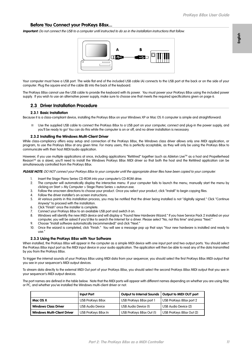 3 driver installation procedure, Before you connect your prokeys 88sx, Prokeys 88sx user guide | M-AUDIO ProKeys 88sx User Manual | Page 8 / 21