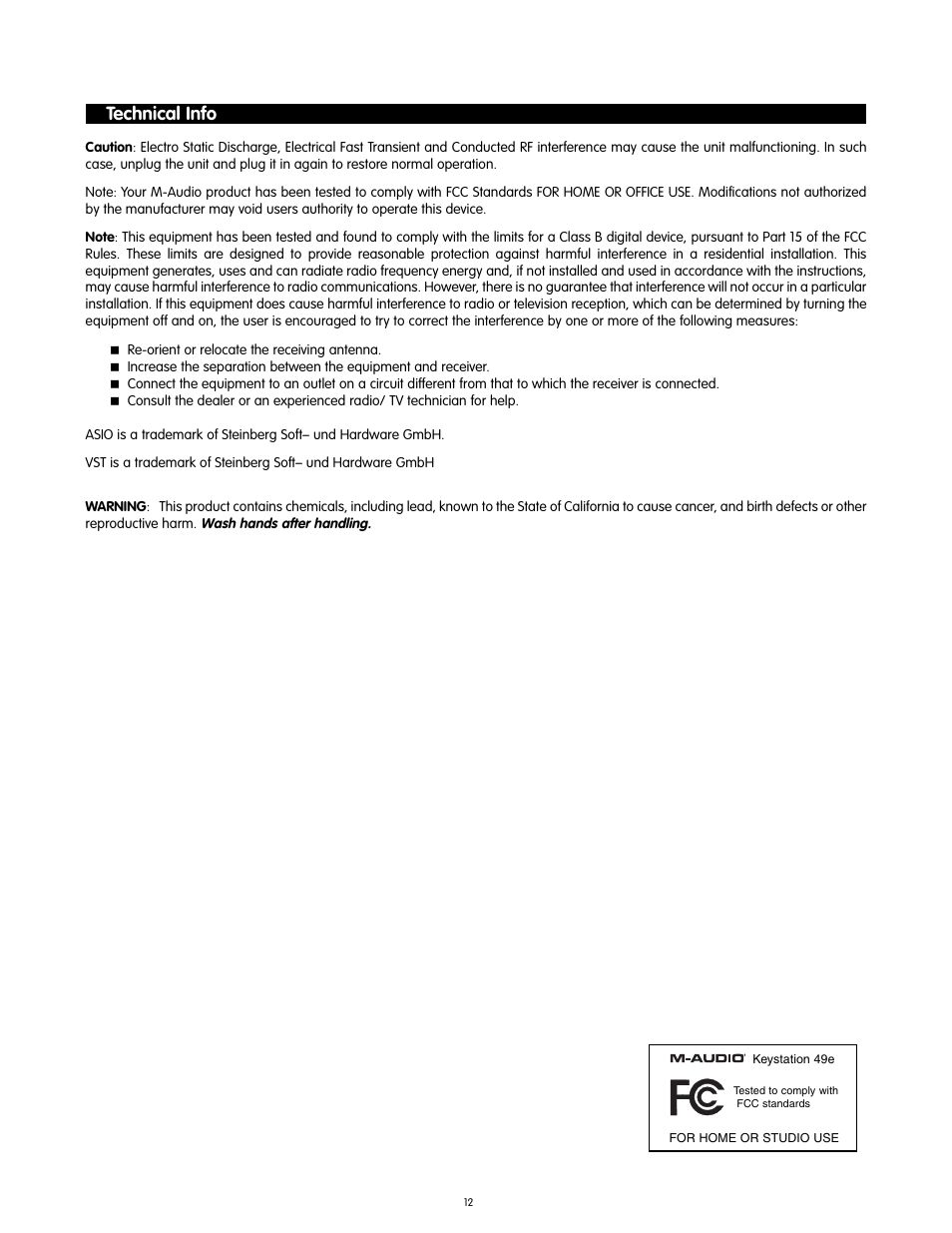 Technical info | M-AUDIO KEYSTATION 49-KEY User Manual | Page 11 / 14