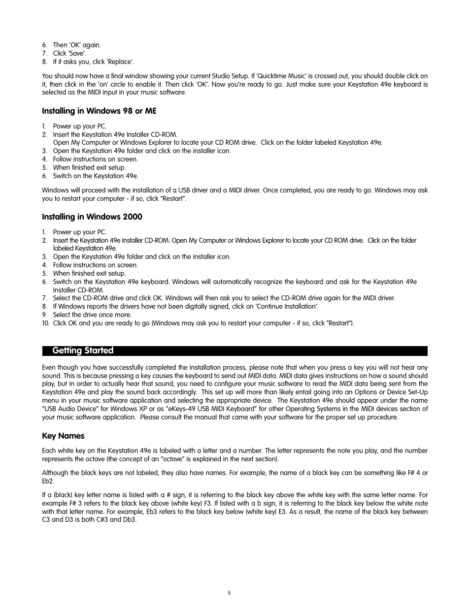 Getting started | M-AUDIO KEYSTATION 49-KEY User Manual | Page 4 / 14