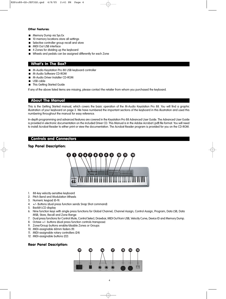 What’s in the box, About the manual, Controls and connectors | M-AUDIO M71020QS-EN User Manual | Page 2 / 11