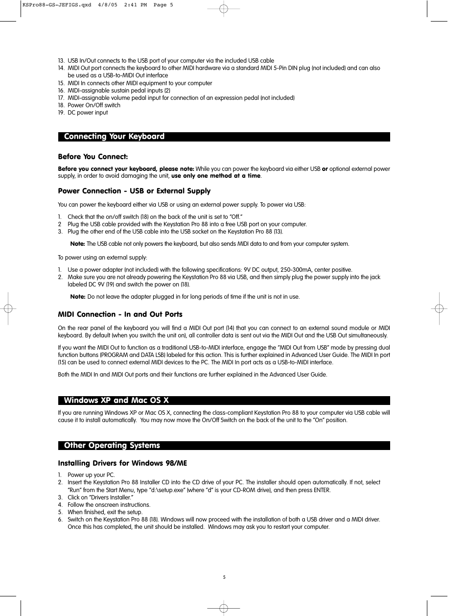 Connecting your keyboard, Windows xp and mac os x, Other operating systems | M-AUDIO M71020QS-EN User Manual | Page 3 / 11