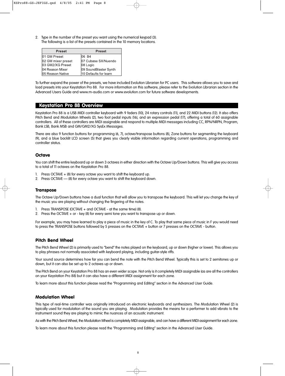 Keystation pro 88 overview | M-AUDIO M71020QS-EN User Manual | Page 6 / 11