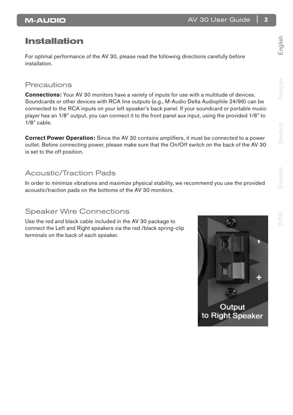 Installation | M-AUDIO AV 30 User Manual | Page 4 / 10