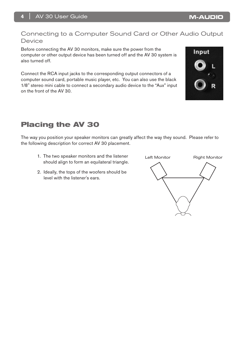 Placing the av 30 | M-AUDIO AV 30 User Manual | Page 5 / 10
