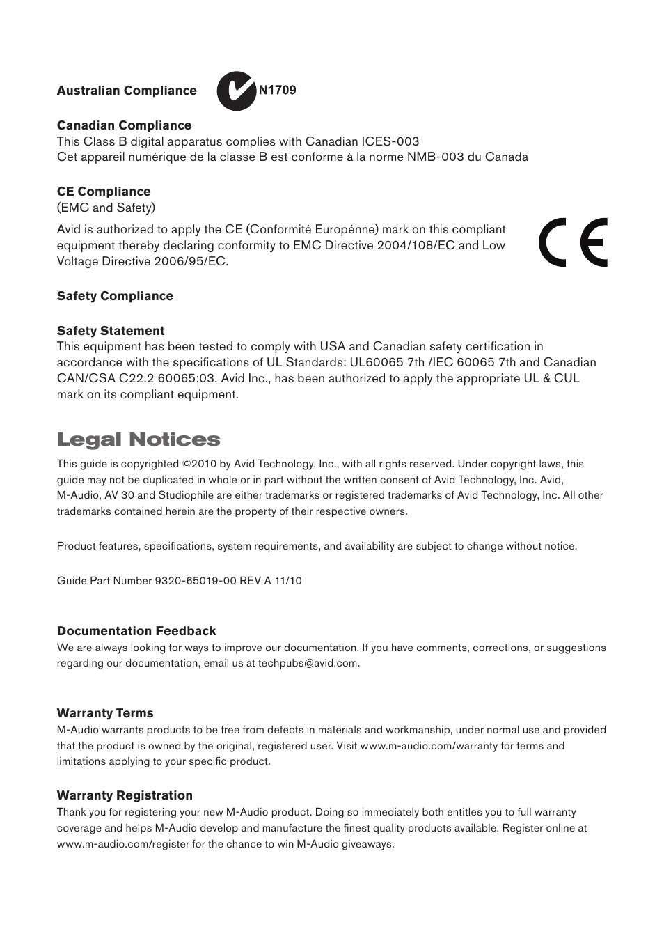 Legal notices | M-AUDIO AV 30 User Manual | Page 9 / 10