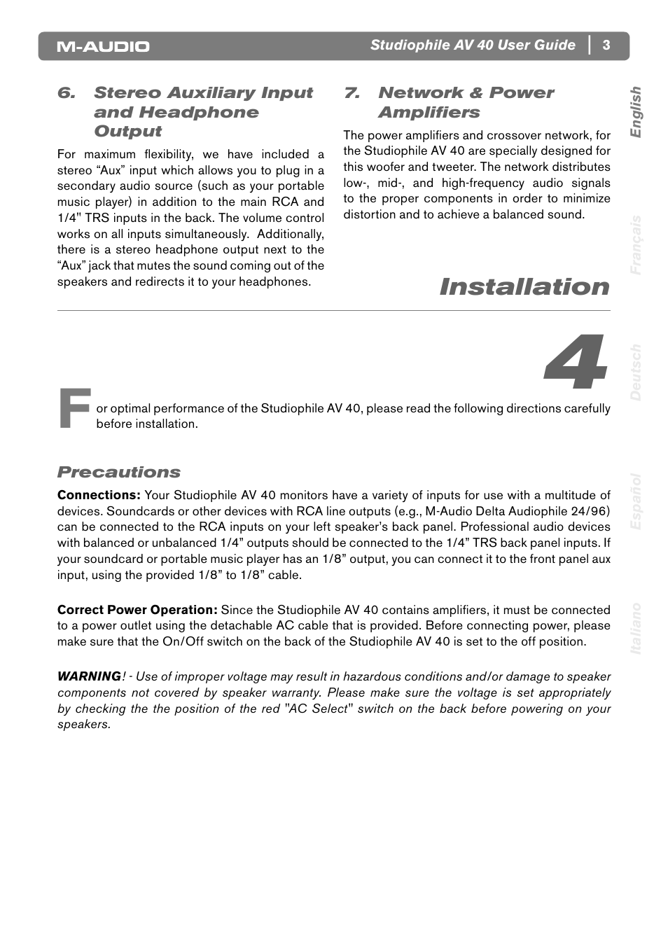 Installation | M-AUDIO AV40 User Manual | Page 5 / 10