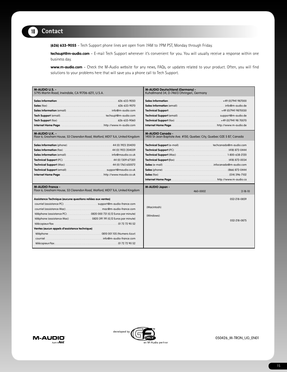 Contact | M-AUDIO 640-118 User Manual | Page 14 / 14