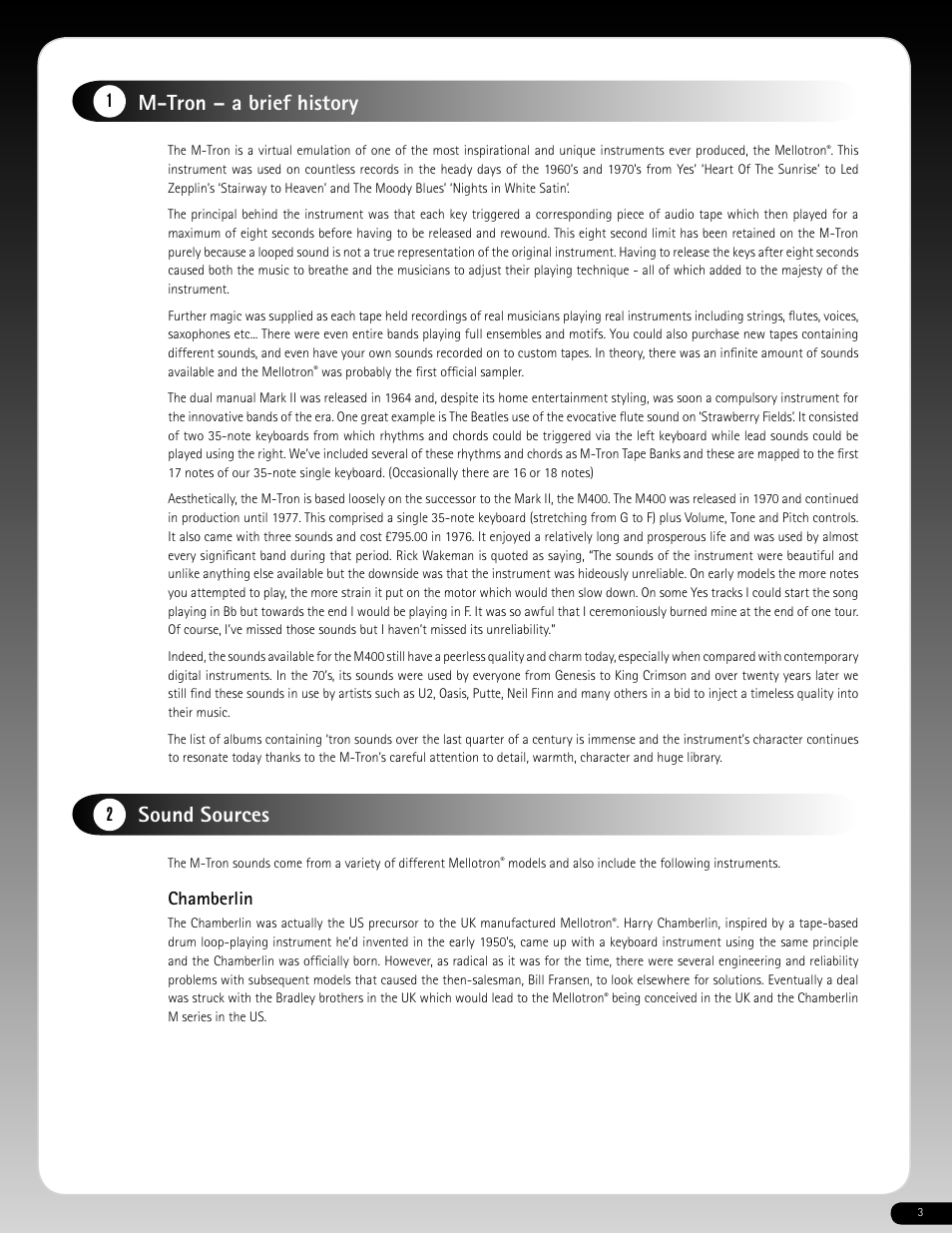 M-tron – a brief history, Sound sources, Chamberlin | M-AUDIO 640-118 User Manual | Page 2 / 14