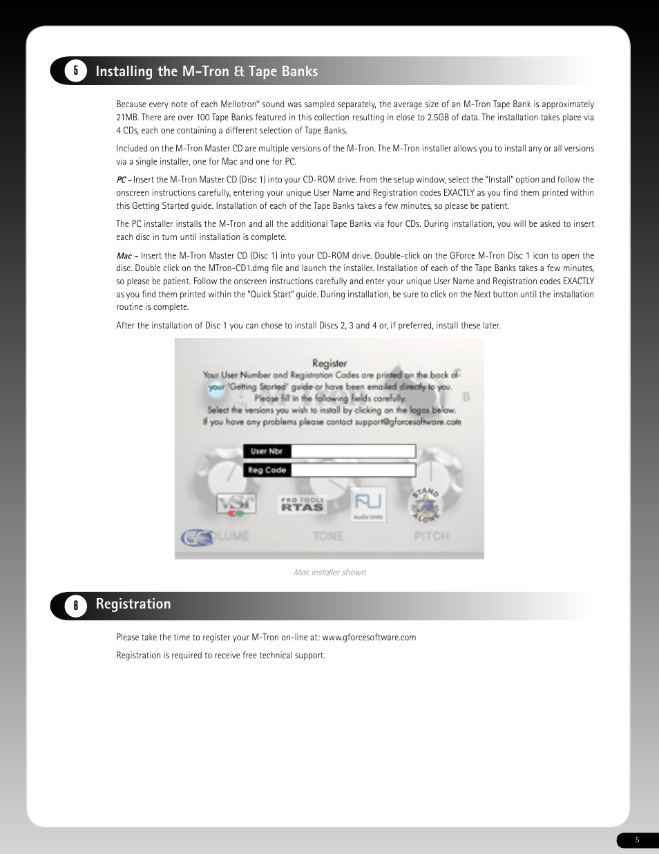 Installing the m-tron & tape banks, Registration | M-AUDIO 640-118 User Manual | Page 4 / 14