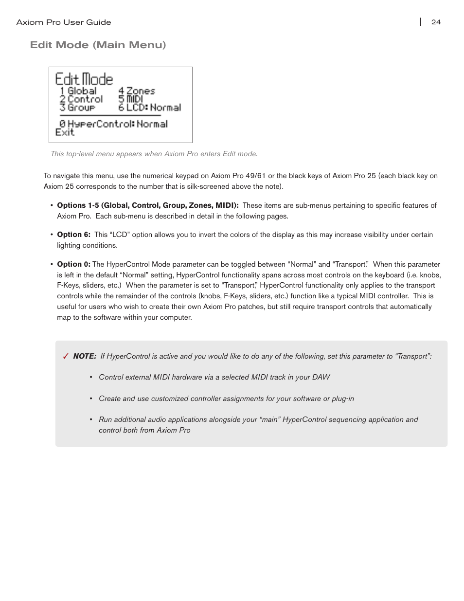 Edit mode (main menu), Edit mode (main menu) 24 | M-AUDIO Axiom Pro User Manual | Page 25 / 75