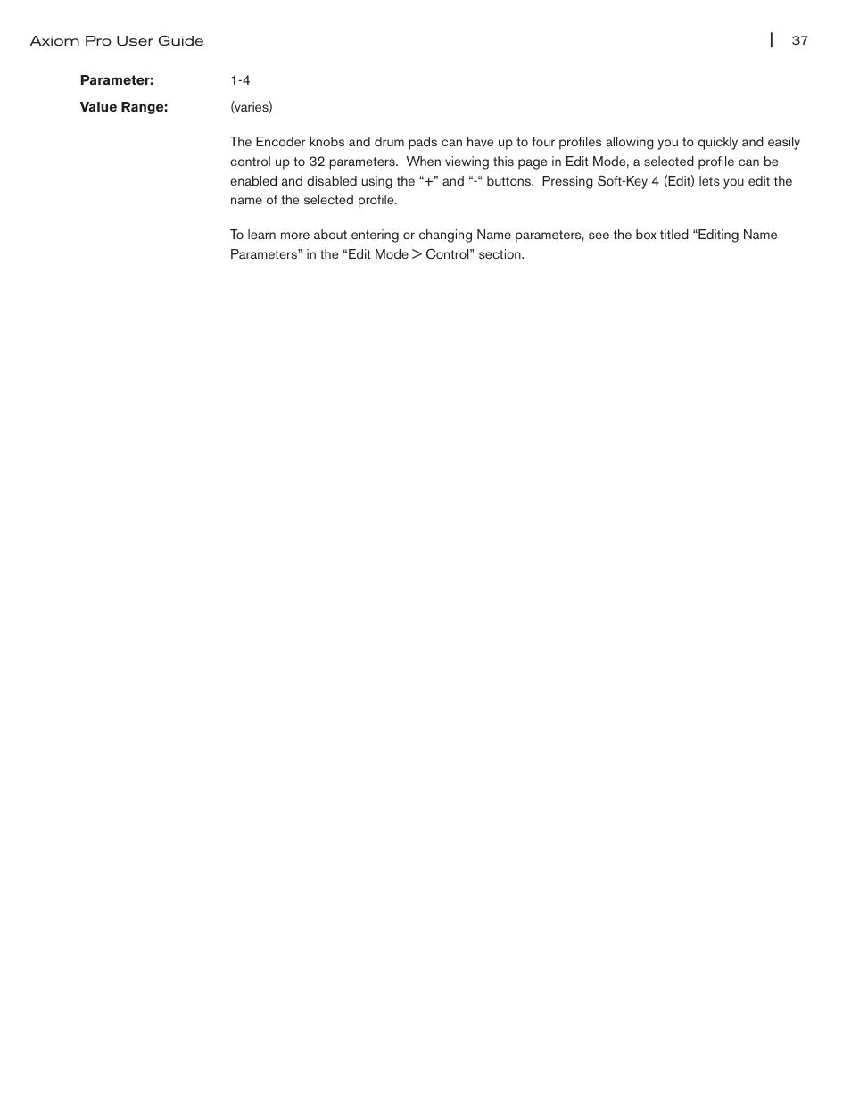 4” parameter on pg 37 | M-AUDIO Axiom Pro User Manual | Page 42 / 75