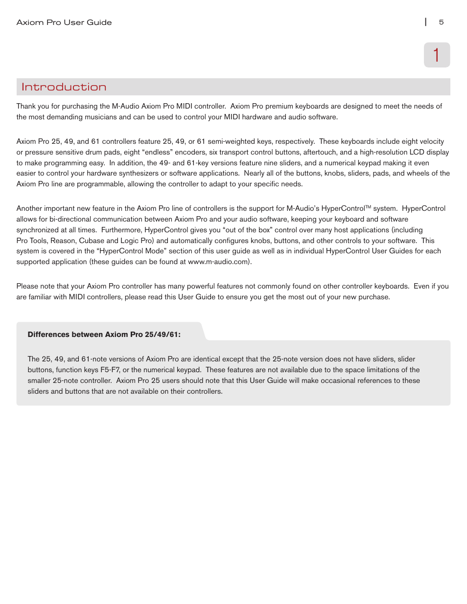 Introduction | M-AUDIO Axiom Pro User Manual | Page 6 / 75