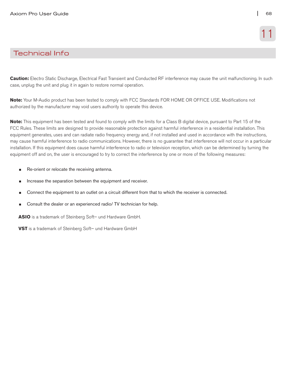 Technical info | M-AUDIO Axiom Pro User Manual | Page 73 / 75
